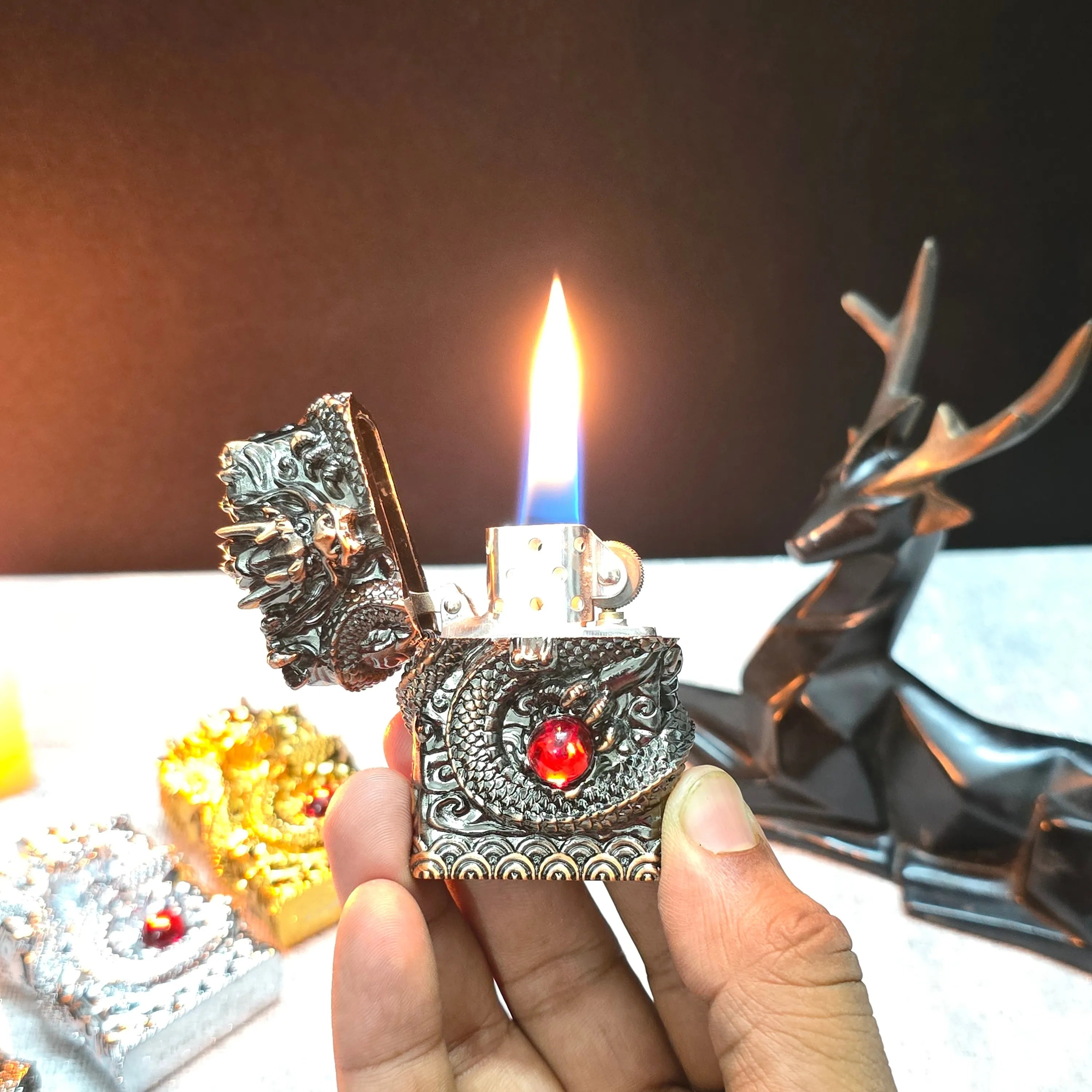ALA FLAME 3D DRAGON Vintage Liquid Fuel Lighter