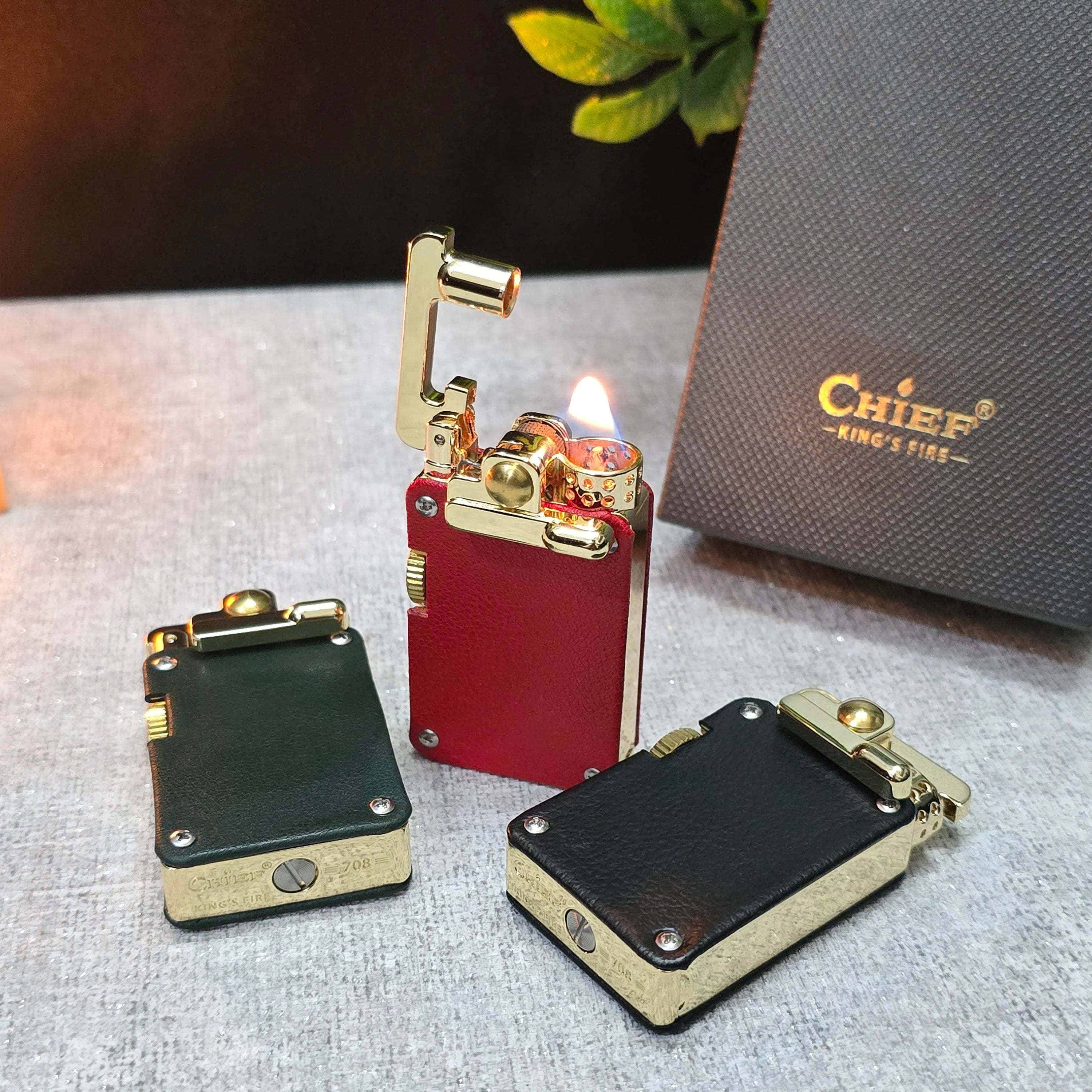 CHIEF 708 Rocker Arm Leather Oil Lighter