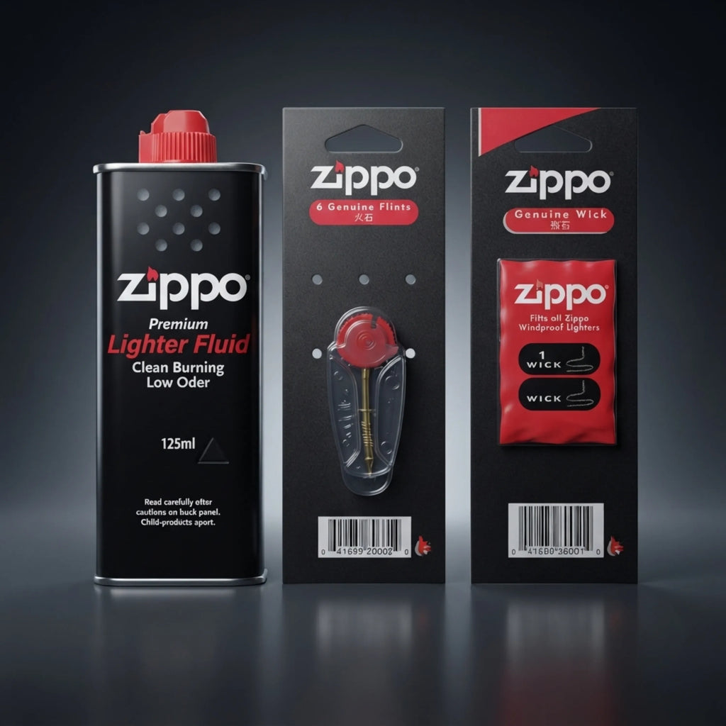 Zippo Premium Lighter Fluid Refill Kit (125ML Fuel + Flint + Wick)