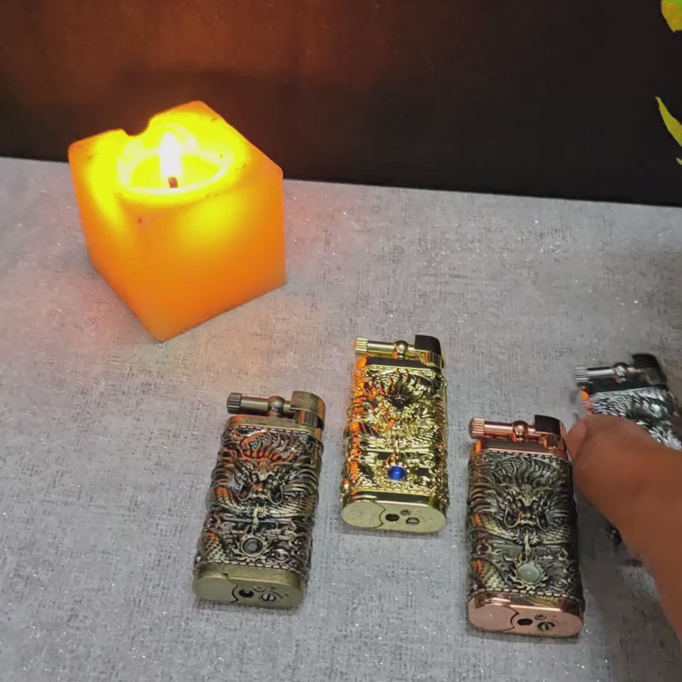 ALA FLAME Shadow Dragon Embossed Vintage Lighter